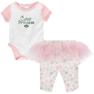 New York Jets Girls Newborn & Infant Lil Princess Bodysuit & Tutu Leggings Set – White/Pink