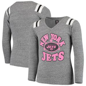New York Jets New Era Girls Youth Total Touchdown Tri-Blend V-Neck Long Sleeve T-Shirt